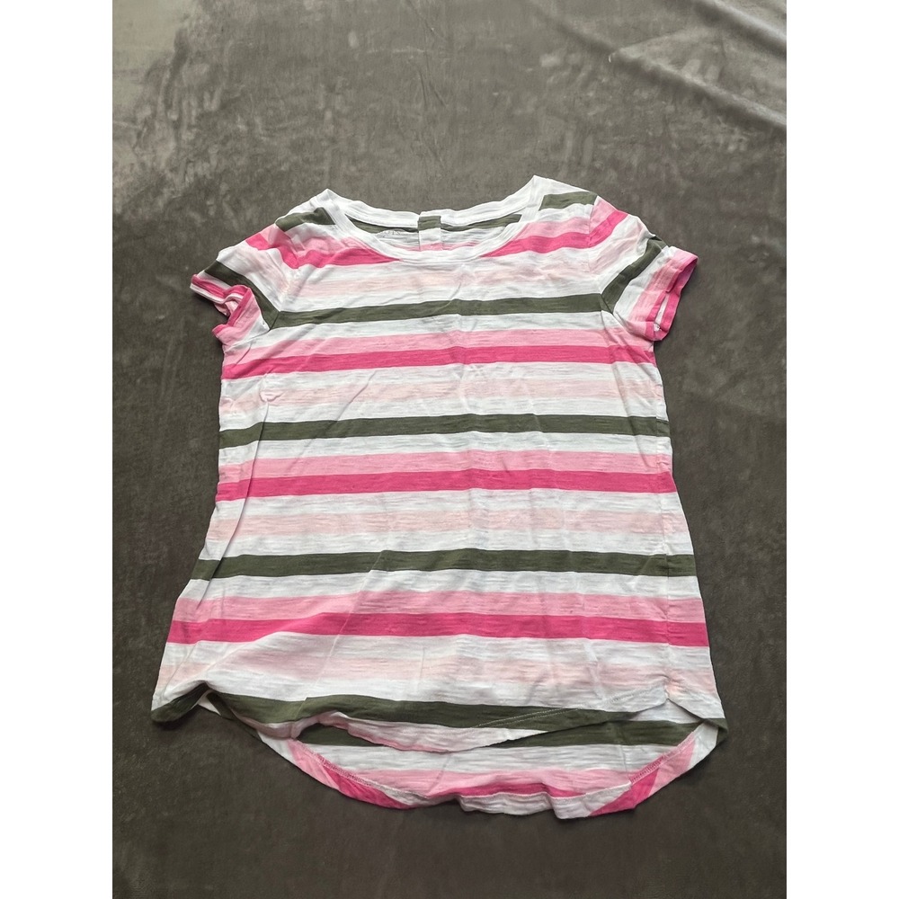 Talbots Petite Pink Olive Green Striped Cotton Modal Slub Tee Shirt MP